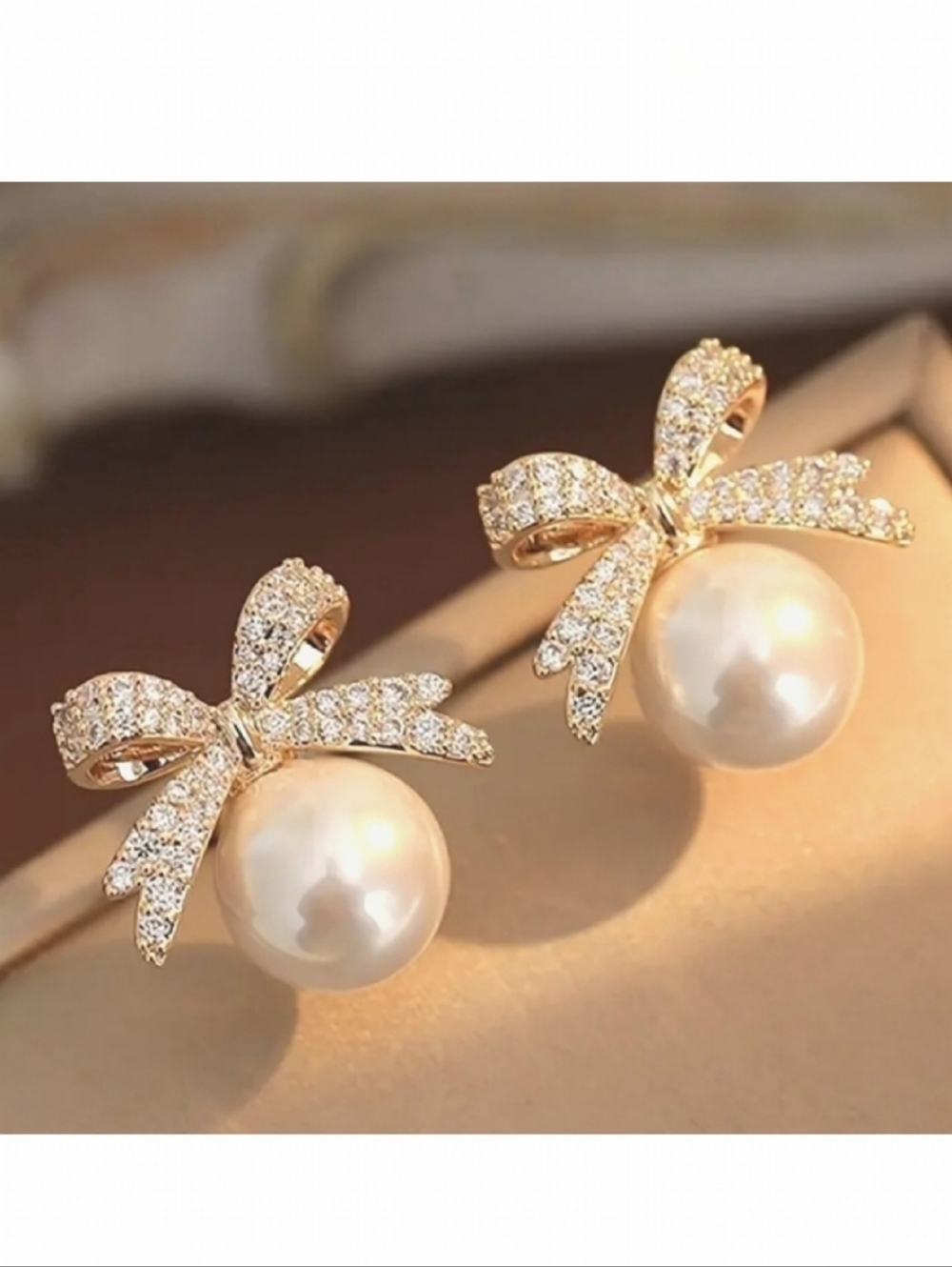🌺Pearl & Rhinestone Bow Stud Earings Accessories Jewelry Pearl Accessories